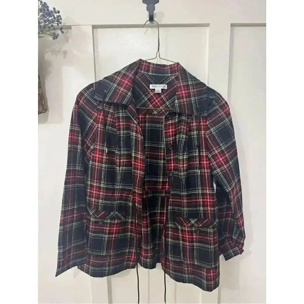 Vintage Pendleton Black and Red Plaid Wool Jacket
